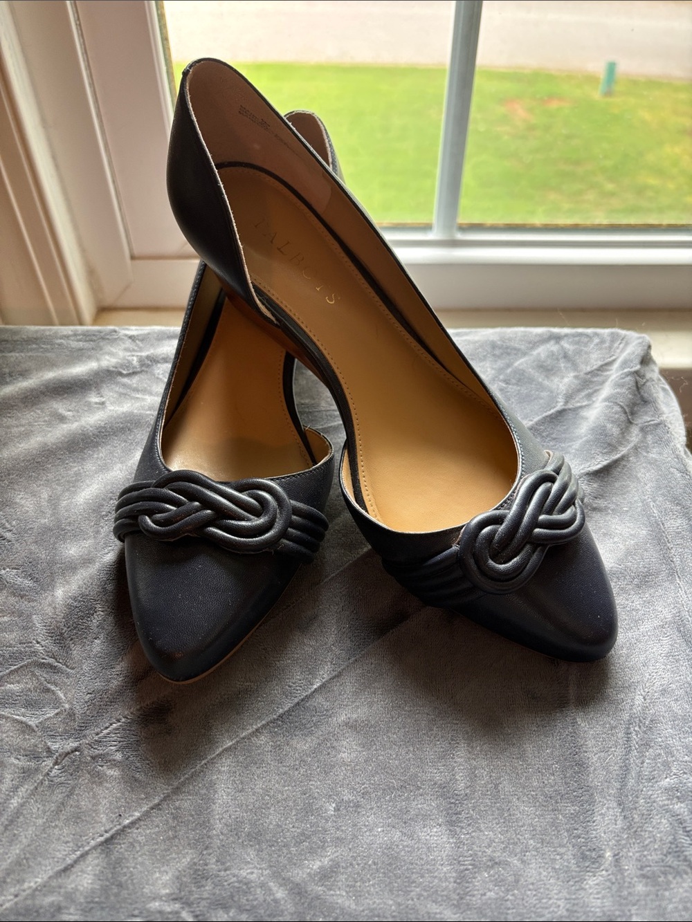 Talbots Navy Pointed-Toe Knot Wedge Pumps